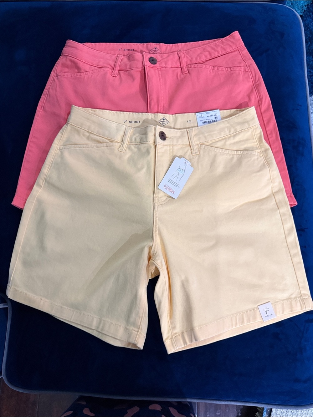 St. John's Bay 7" High-Rise Shorts in Coral and Pale Yellow